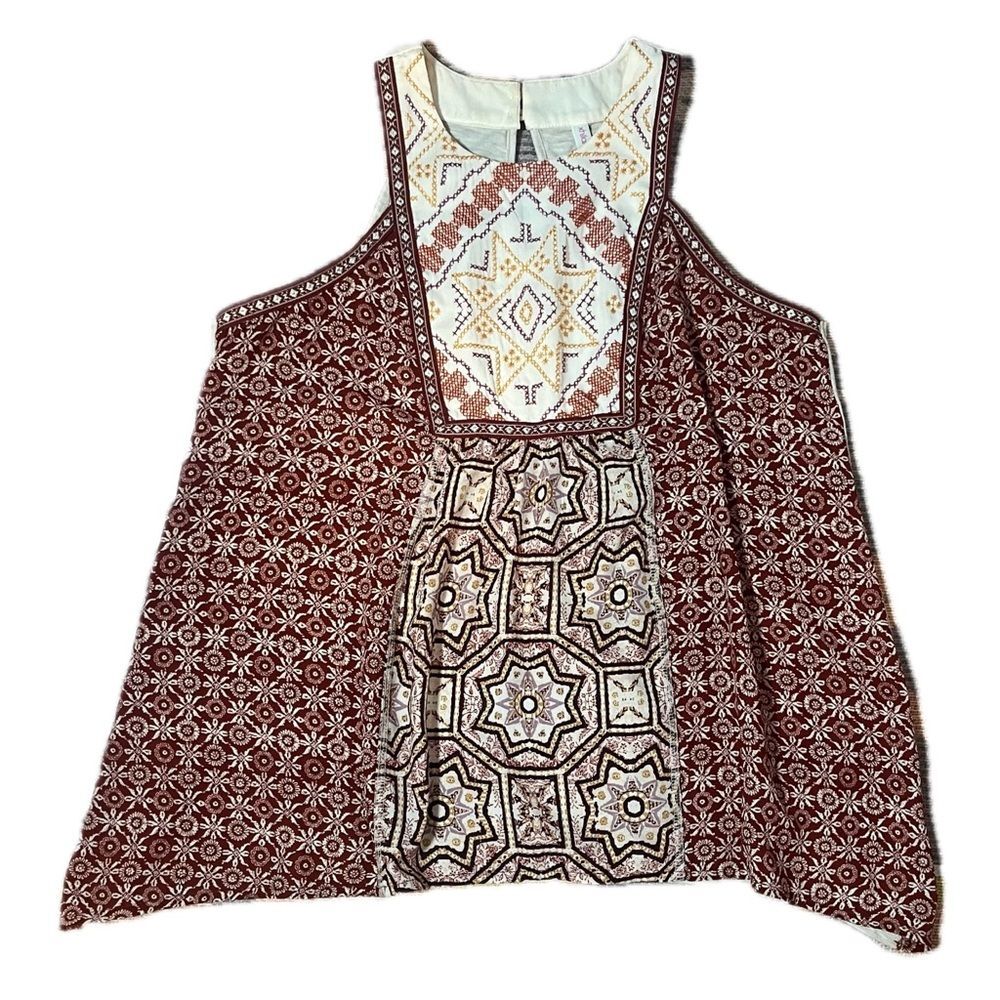 Xhilaration Racer Back Western Aztec Tank Top  Cream and Brown Large
